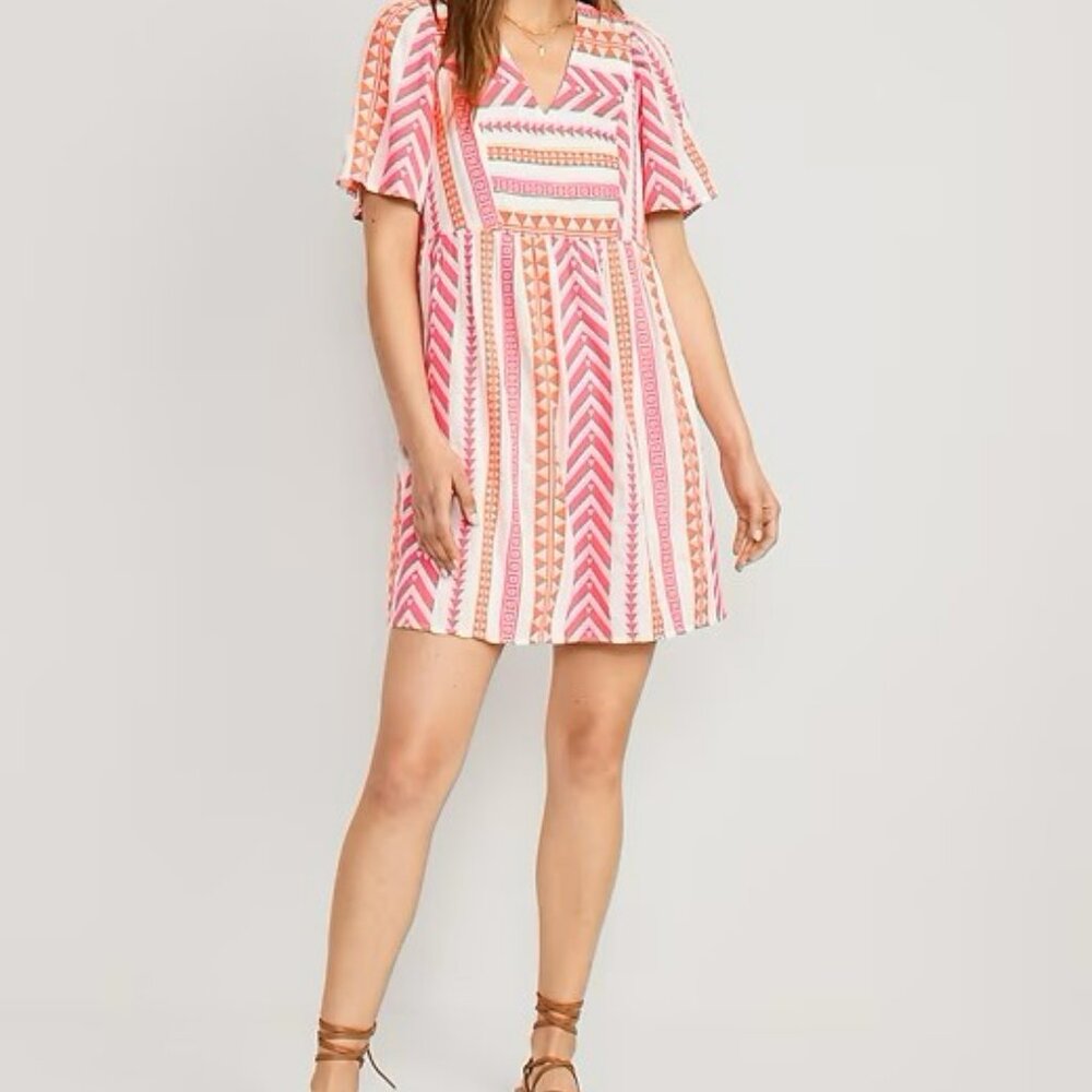 Old Navy Pink and White Chevron Stripe Mini Dress